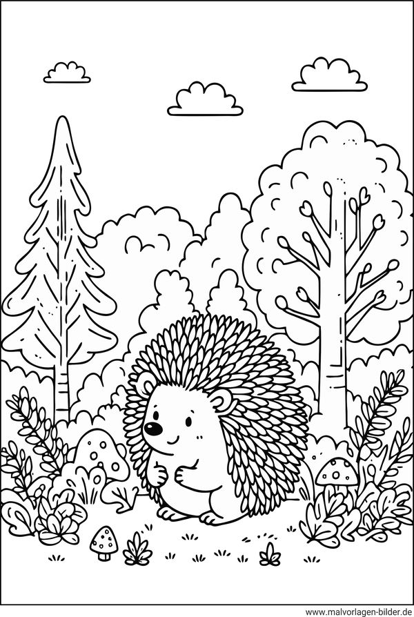 Herbst Igel Natur Ausmalbild
