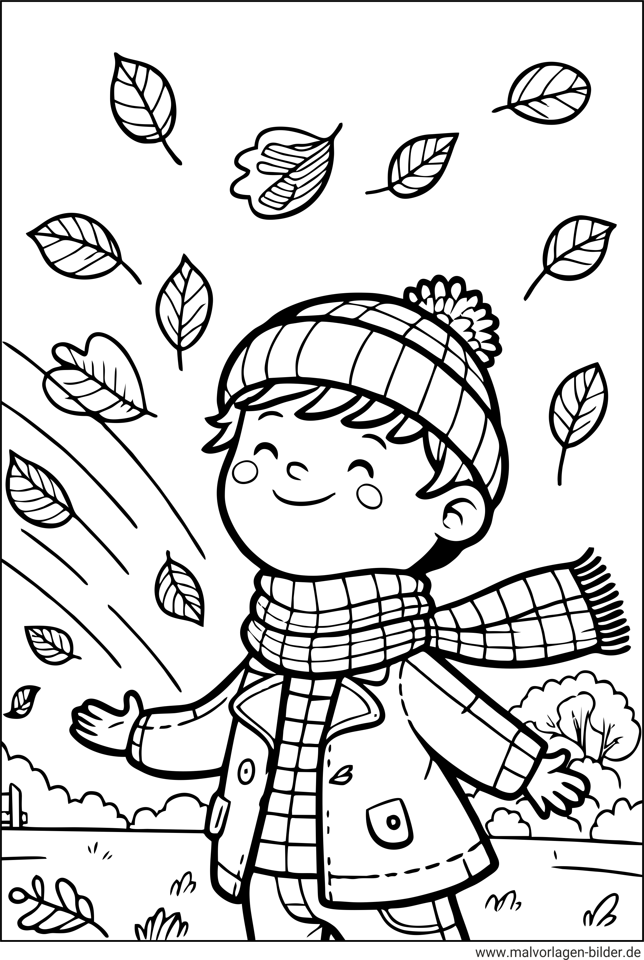 Herbst Junge Blätter Wind Ausmalbild