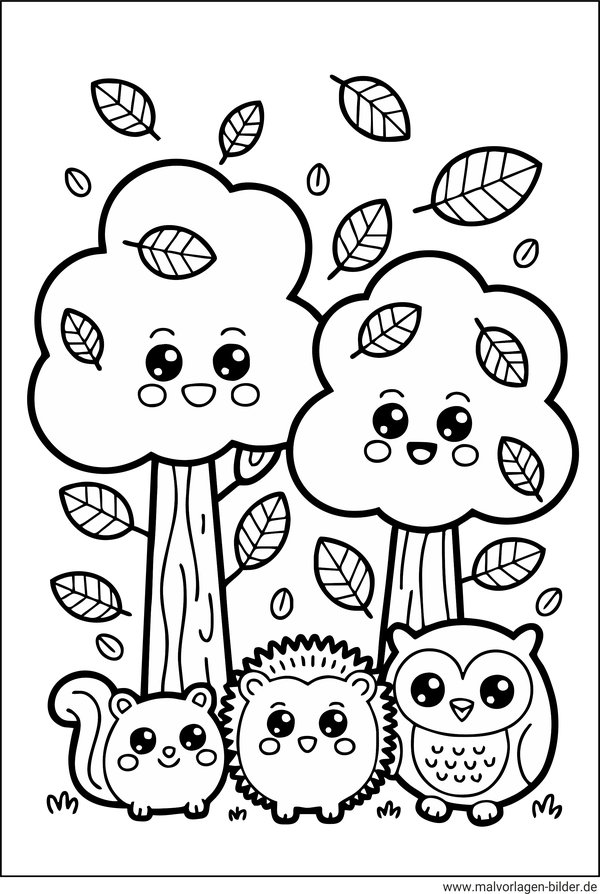 Herbst Kawaii Ausmalbild