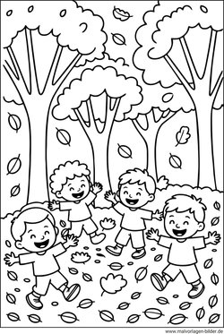 Kostenloses Ausmalbild im Herbst mit Kinder