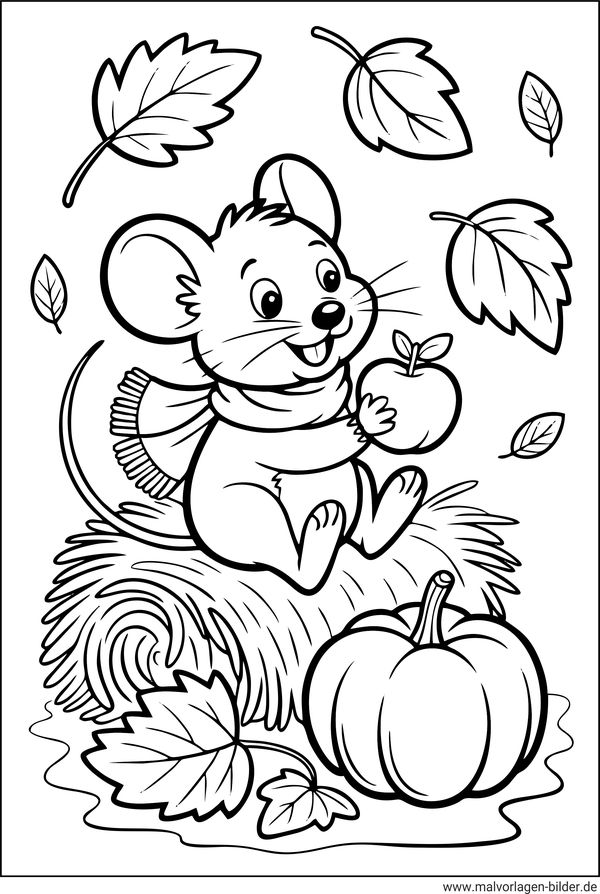 Maus im Herbst Ausmalbild
