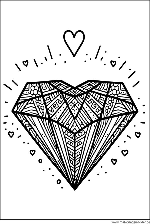 Herz in Diamantenform Ausmalbild