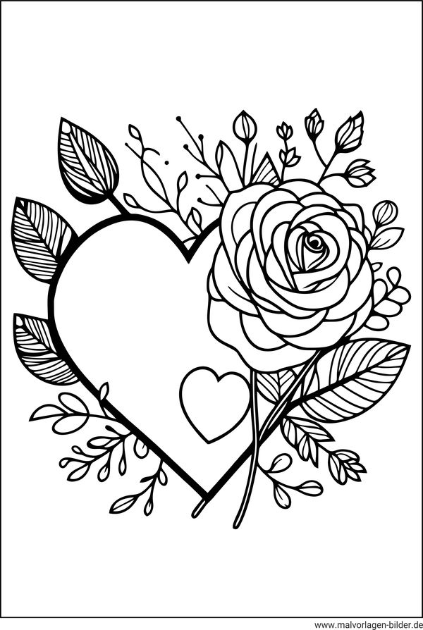 Herz Rose Ausmalbild