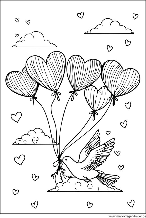 Luftballons in Herzform Ausmalbild