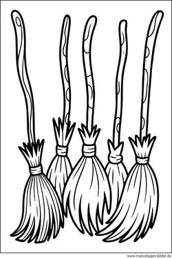 Fünf Hexenbesen Ausmalbild ausdrucken