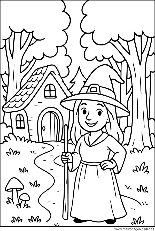 Hexe Hexenhaus Ausmalbild