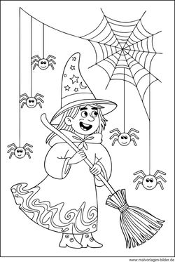 Hexe Spinnen und ein Spinnennetz Ausmalbild