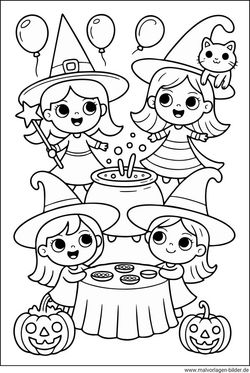 Vier Hexen auf einer Party Ausmalbild gratis