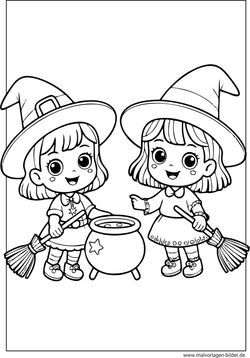 Zwei Hexen Ausmalbild Mädchen