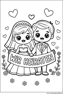 Ausmalbild wir heiraten Vorlage zum Ausdrucken