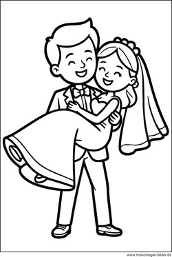 Bräutigam trägt die Braut über die Schwelle Ausmalbild