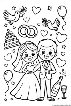 Brautpaar Hochzeit Symbolen Ausmalbild
