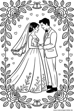 Hochzeit Ausmalbild für Erwachsene zum Drucken