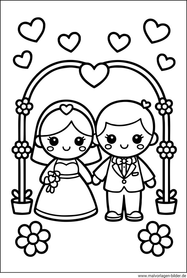 Hochzeit Ausmalbild für Kinde im Kindergarten