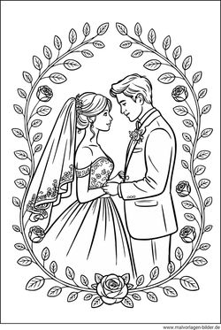 Hochzeit Brautpaar Malbild für Erwachsene