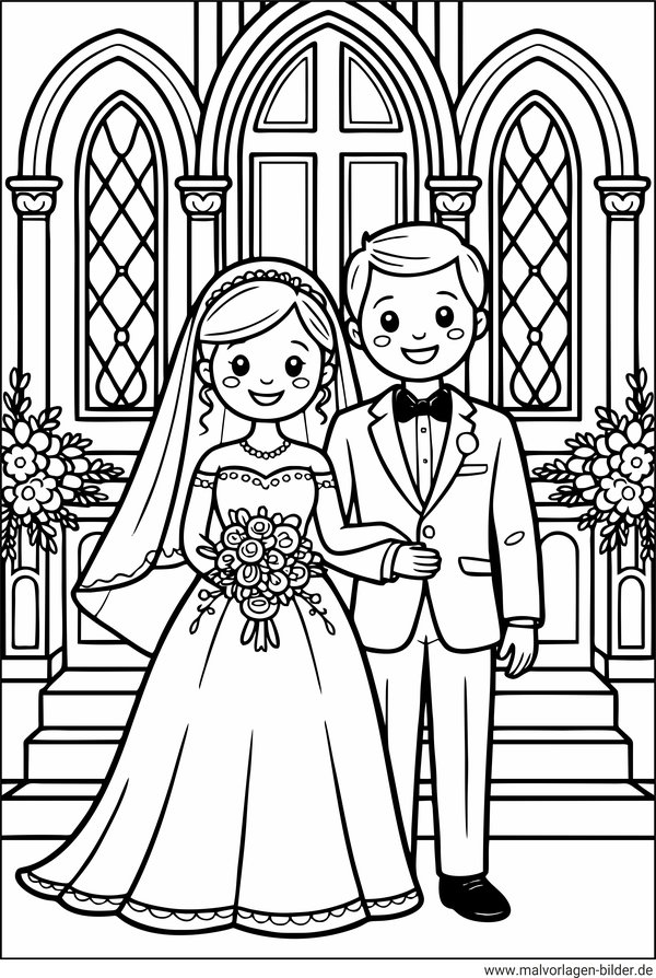 Hochzeit in einer Kirche Ausmalbild ausdrucken