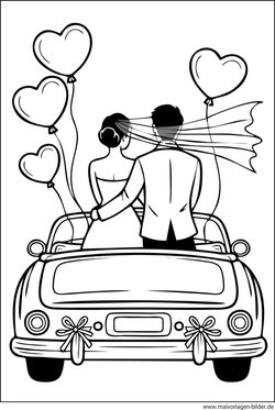 Hochzeitsauto mit Brautpaar Ausmalbild