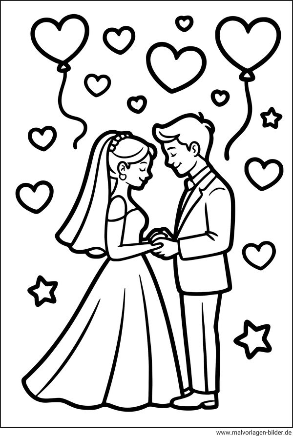 Hochzeitspaar verliebt Ausmalbild