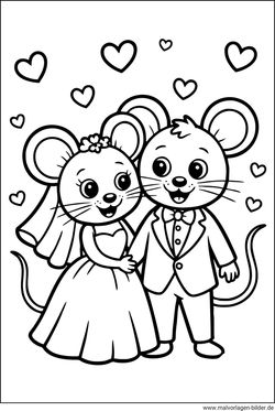 Mäuse als Hochzeitspaar Ausmalbild