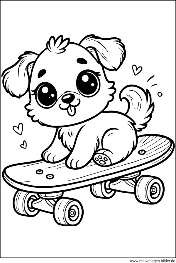 Ausmalbild Hund fährt Skatboard