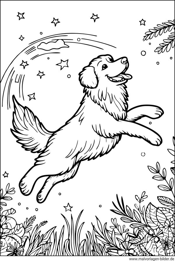Hund springt in die Luft Ausmalbild