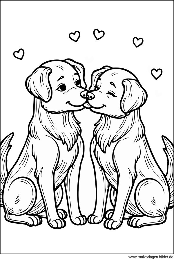 Hunde Paar verliebt Malvorlage
