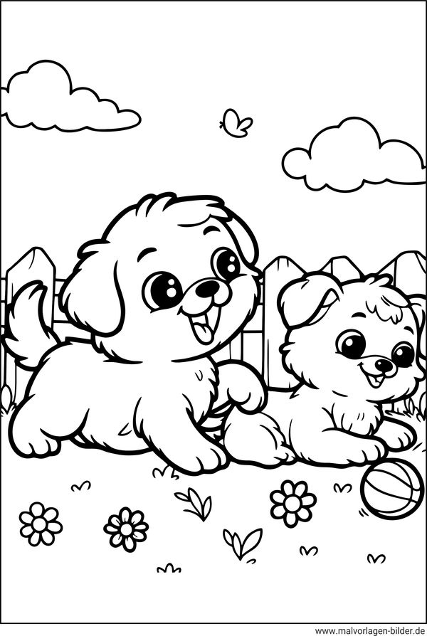 Zwei Hunde spielen Ausmalbild