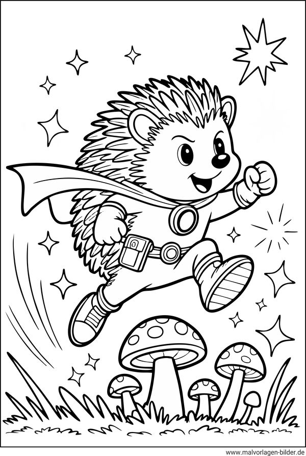 Igel als Superheld Ausmalbild