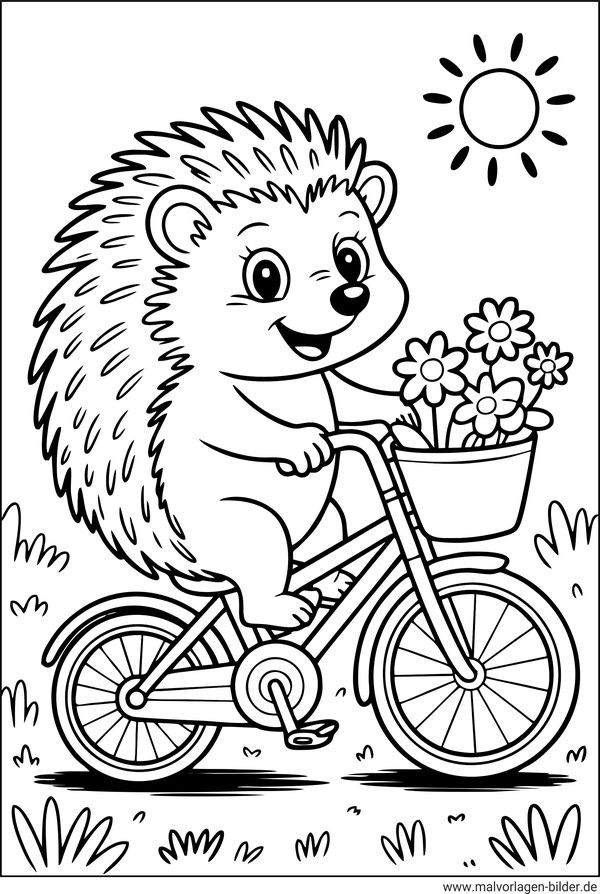 Igel fährt Fahrrad Ausmalbild