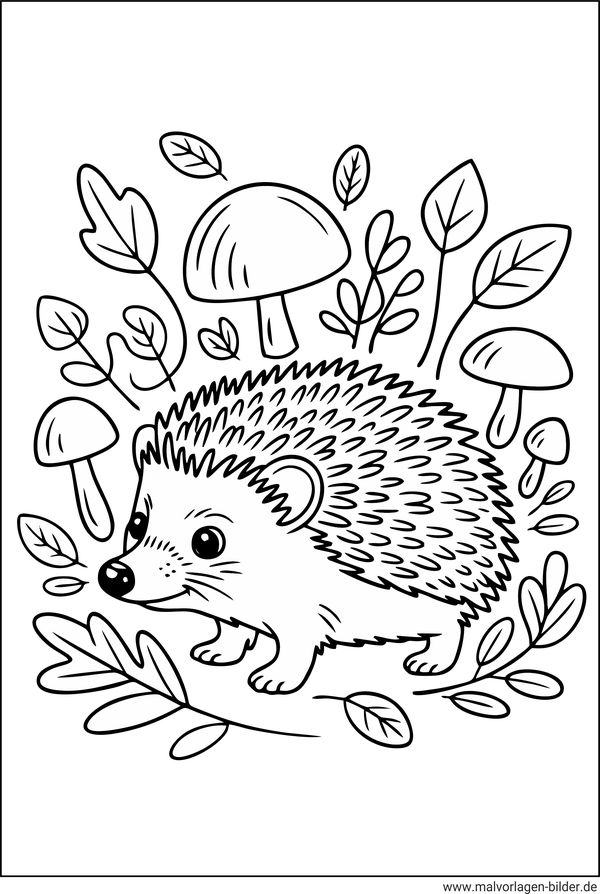 Igel Pilze Blätter Ausmalbild