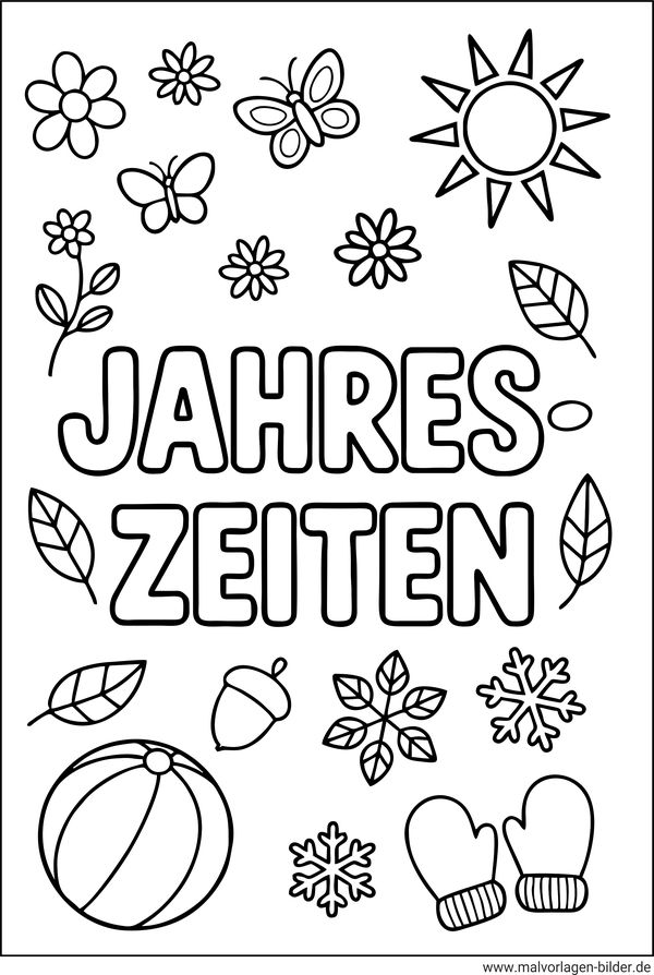 Schriftzug Jahreszeiten als Ausmalbild