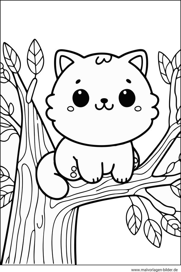 Ausmalbild Katze auf einem Baum