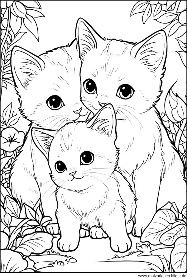 Drei Babykatzen Ausmalbild für Erwachsene