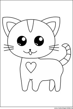 Katze mit Herz Ausmalbilder für Kinder