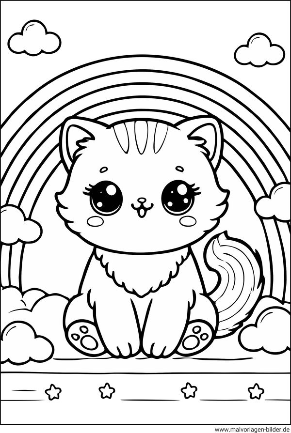 Katze Regenbogen Ausmalbild