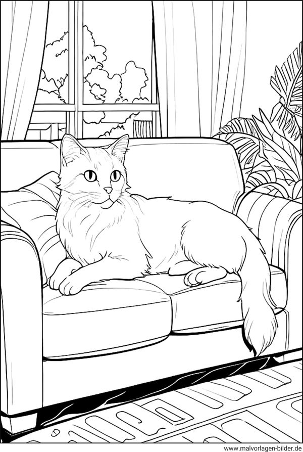 Katzen auf dem Sofa Malvorlage für Erwachsene