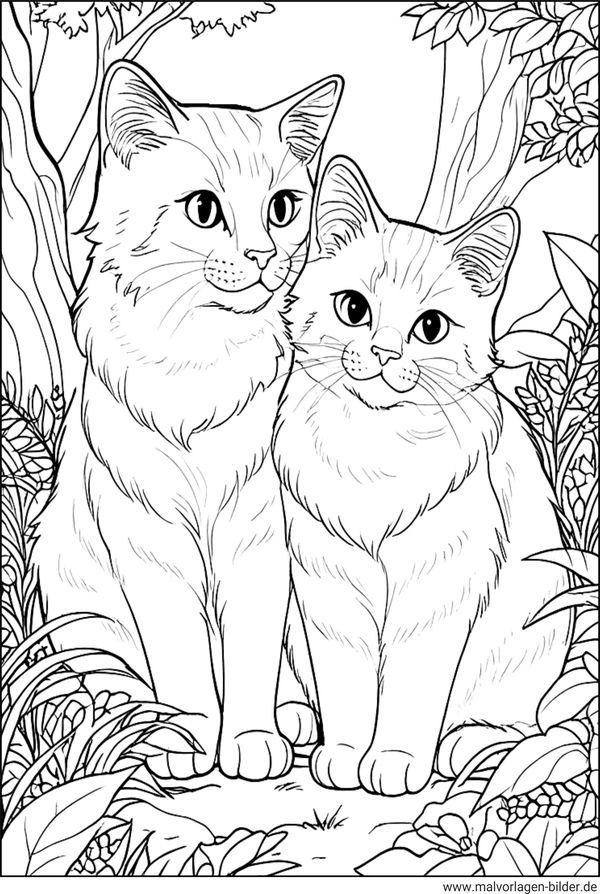 Katzenbild mit zwei Katzen zum Ausmalen