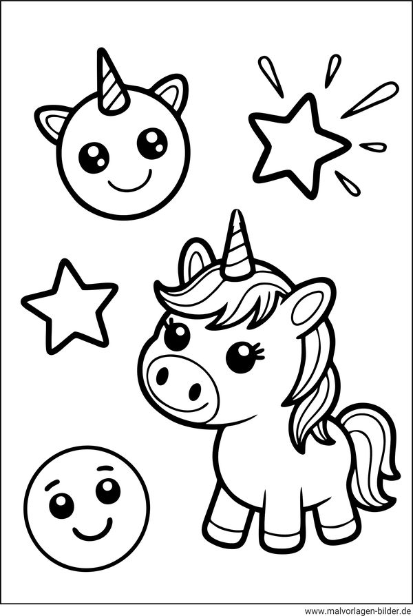Kawaii Ausmalbild Emojis Unicorn