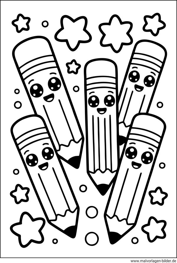 Kawaii Ausmalbild Stifte