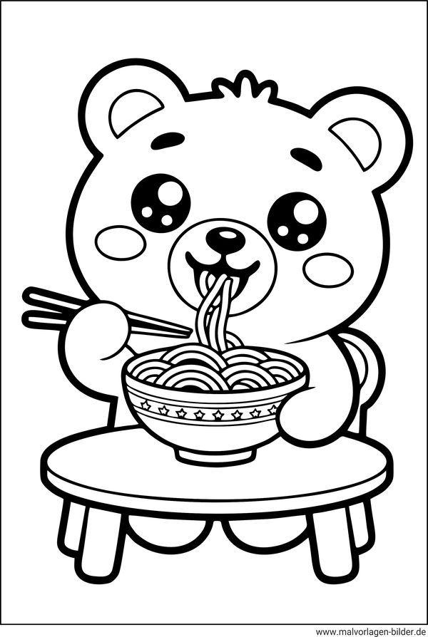 Kawaii Bär isst chinesische Nudeln