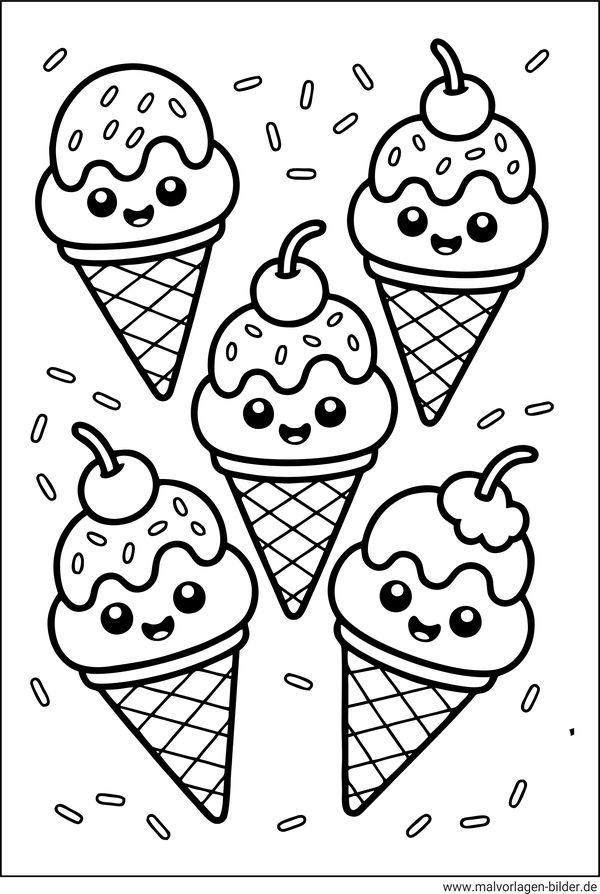 Kawaii Eis Ausmalbild zum Ausdrucken
