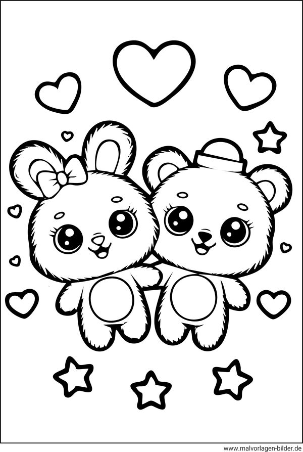 Kawaii Freundschaft Ausmalbild