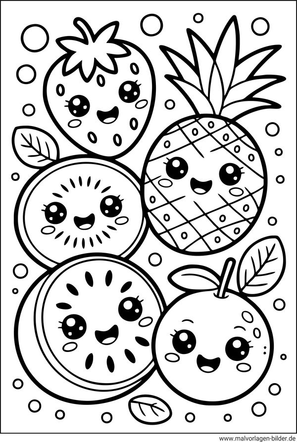 Kawaii Früchte Ausmalbild
