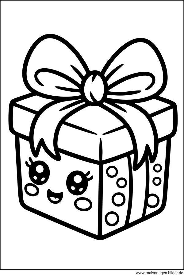 Kawaii Geschenk mit Schleife Ausmalbild