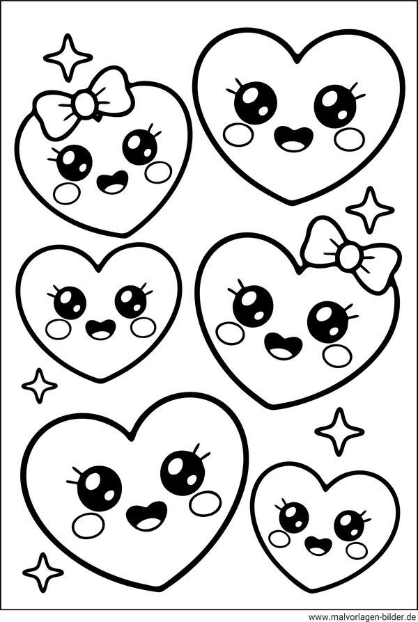 Kawaii Herzen Ausmalbild