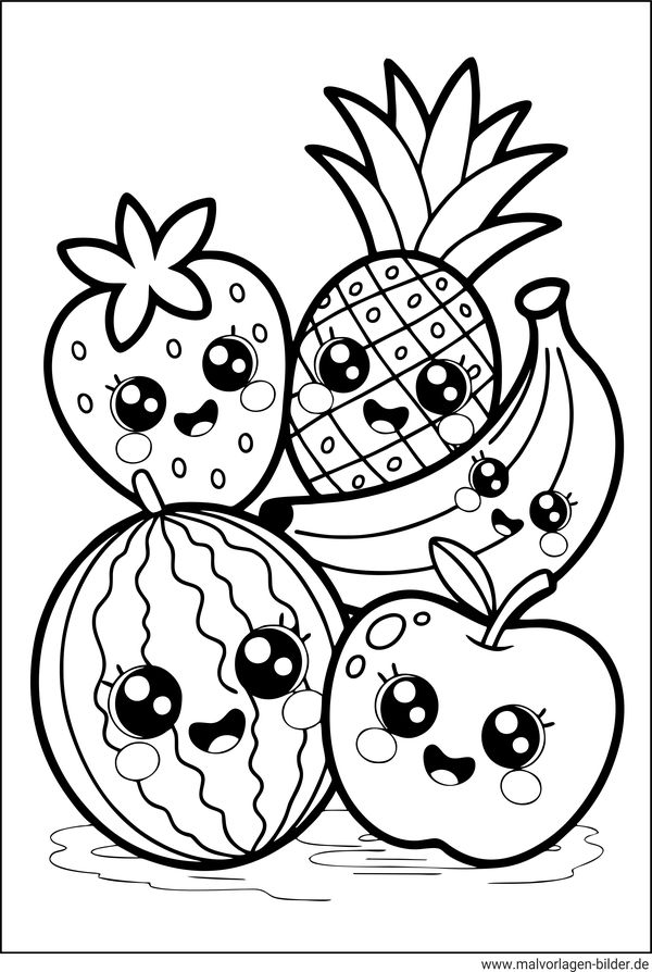 Kawaii Obst Ausmalbild