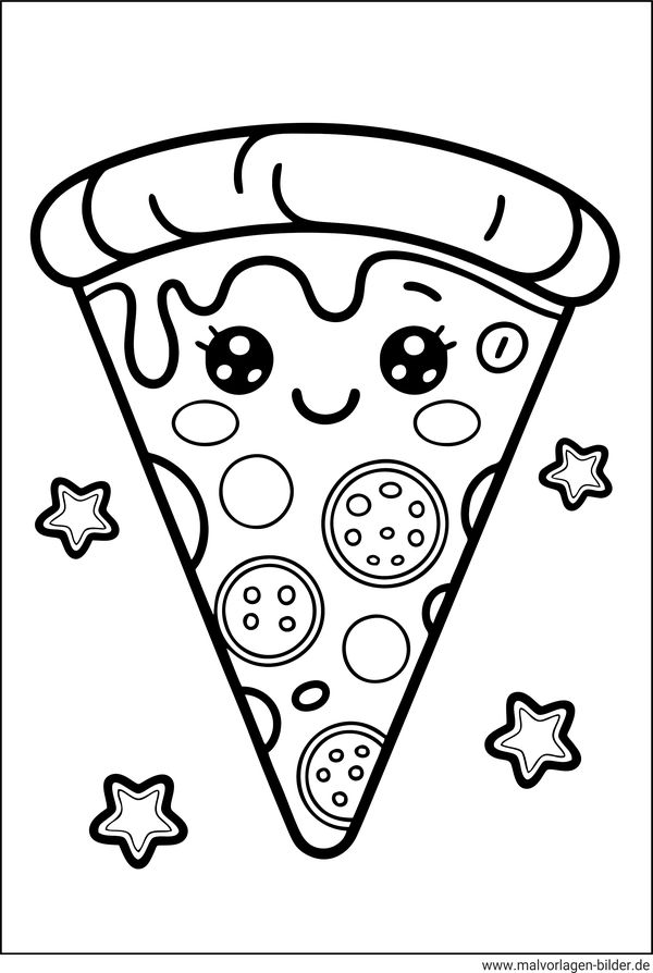 Kawaii Pizzastück Ausmalbild