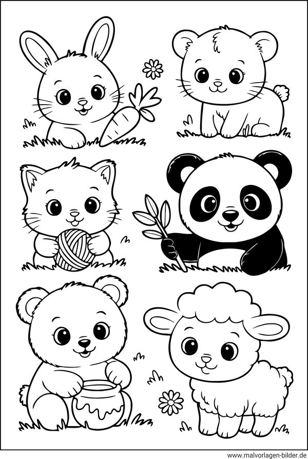 Kawaii süße Tiere Ausmalbild