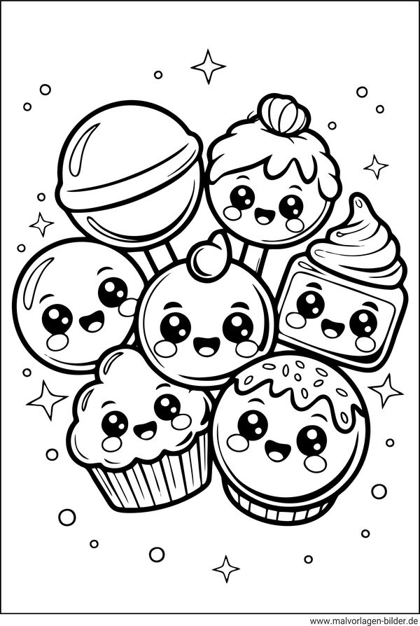 Kawaii Süßigkeiten Ausmalbilder