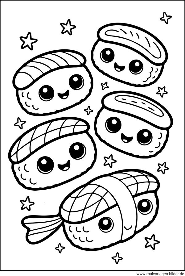Kawaii Sushi Ausmalbild